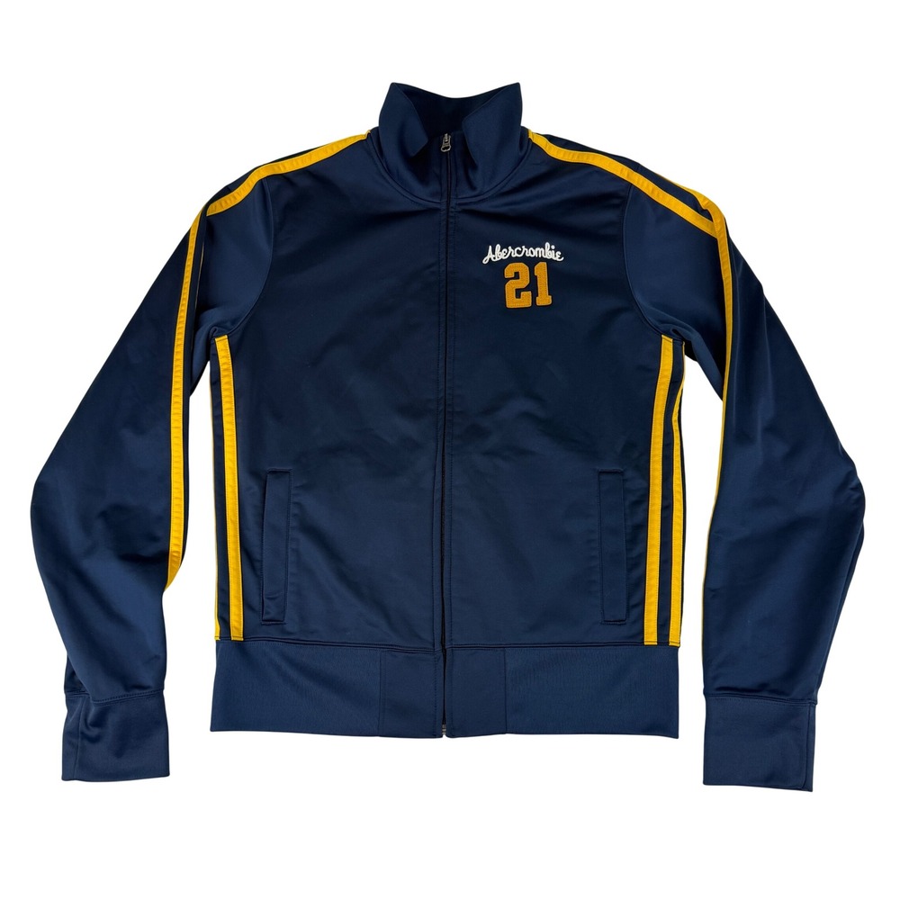 Abercrombie & Fitch Track Jacket Mens XL Navy Blue Yellow Stripe Full Zip 21